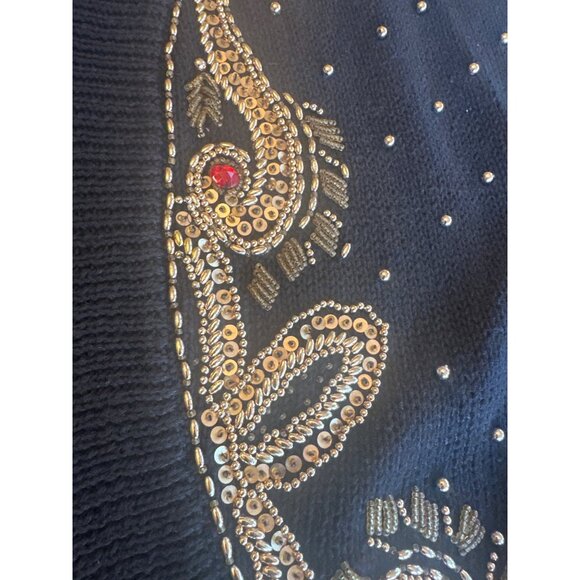 Vintage Cristina Black Sweater Gold & Red Sequin Embellished Dragon Design Med - Picture 3 of 5